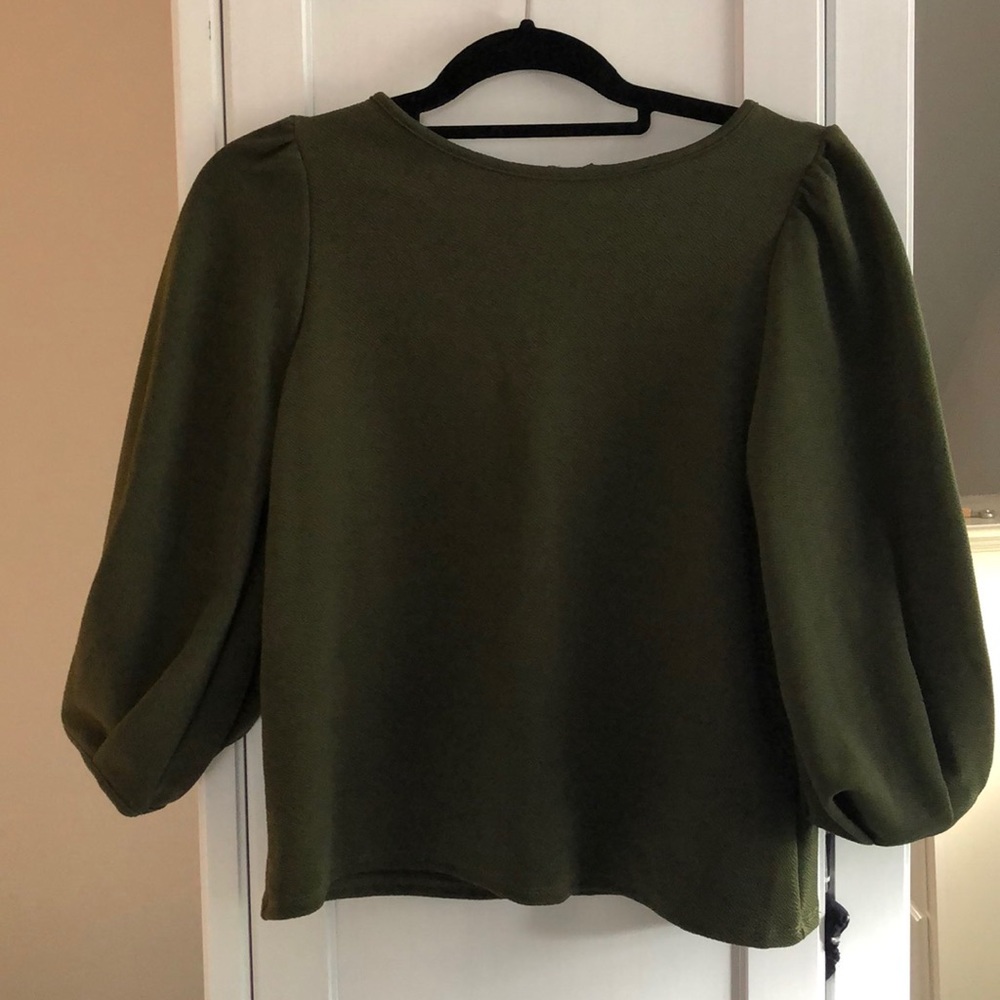 Dark Green Blouse with Balloon Sleeves